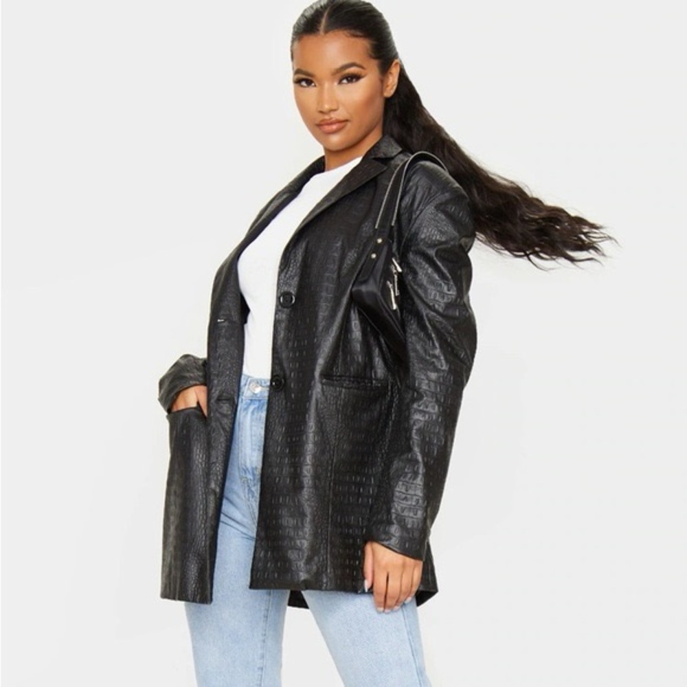 PrettyLittleThing Black Leather Jacket Modern Oversized Fit